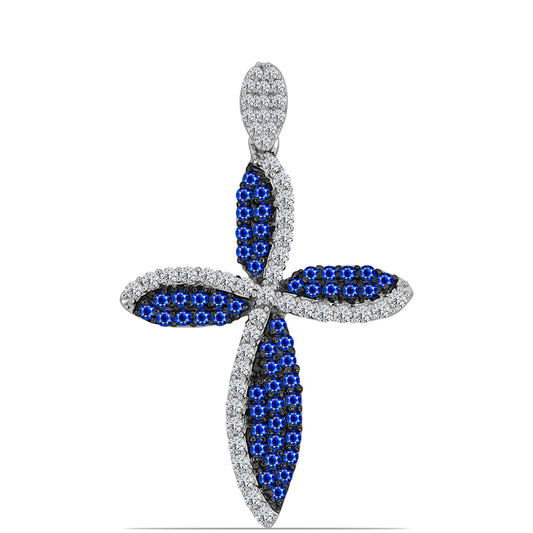 Cruz Pendente de Prata com Safira Azul Australiana e Topázio Branco  Contraste: Cabeca de Veado (800)