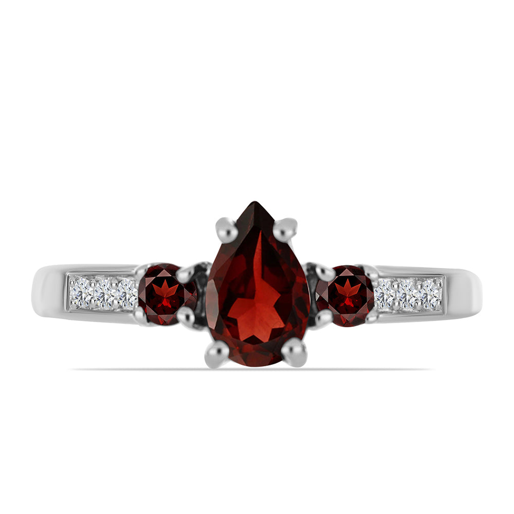 Anel de Prata com Granada de Barton e Topázio Branco