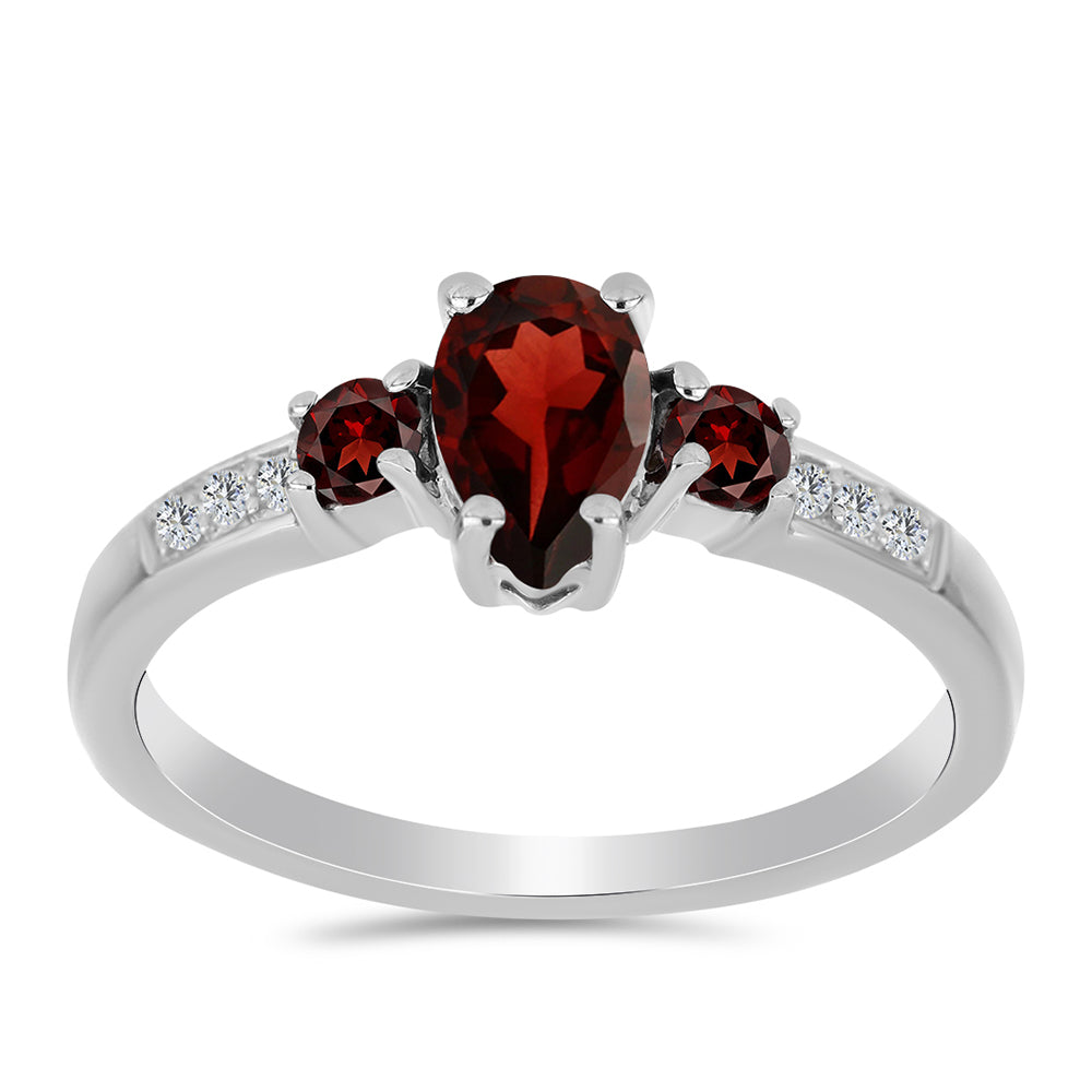 Anel de Prata com Granada de Barton e Topázio Branco 3 