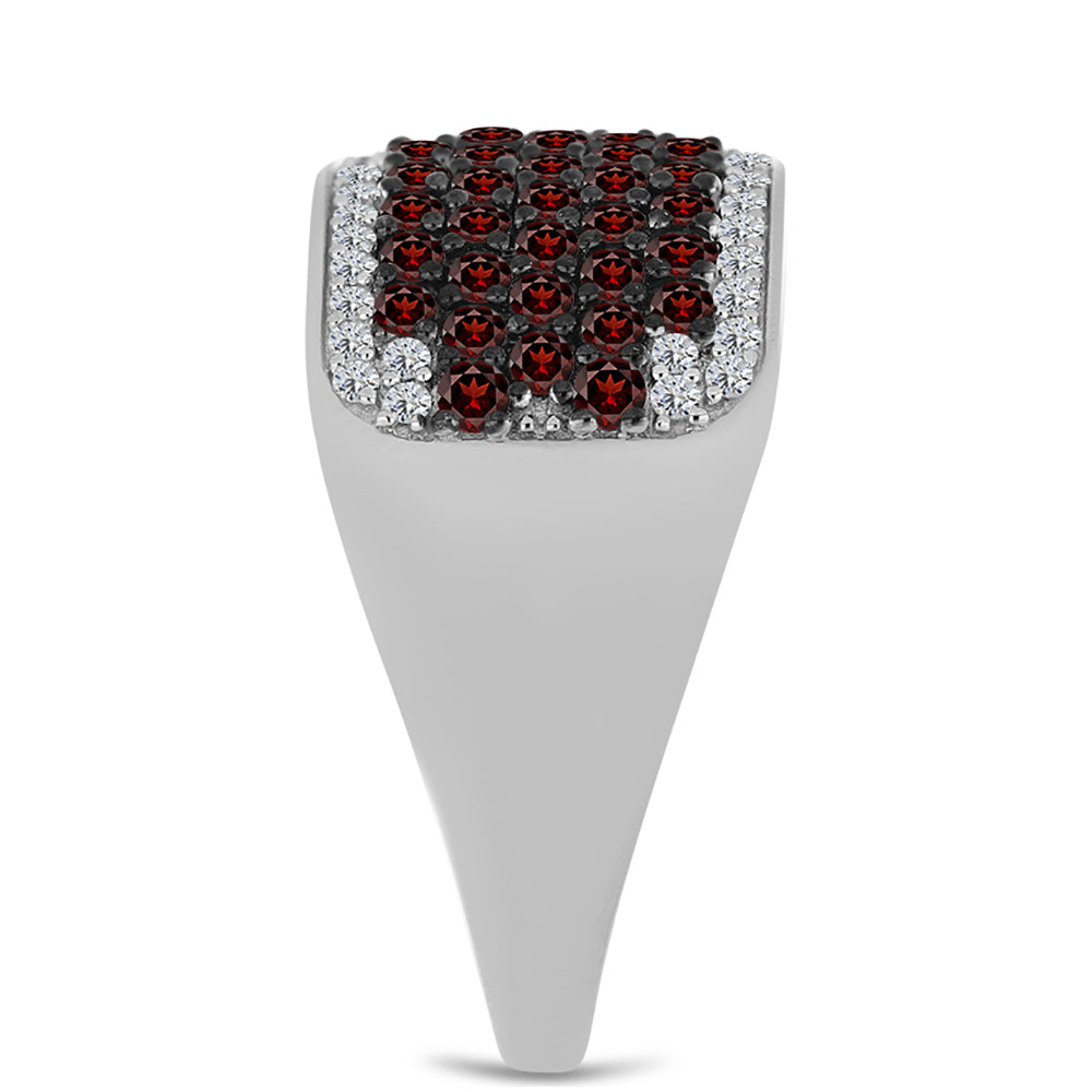 Anel de Prata com Granada de Barton e Topázio Branco  Contraste: Cabeca de Veado (800)