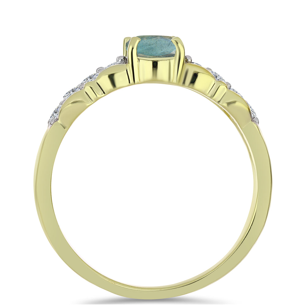 Anel de Prata com Banho de Ouro com Labradorite e Topázio Branco 2 