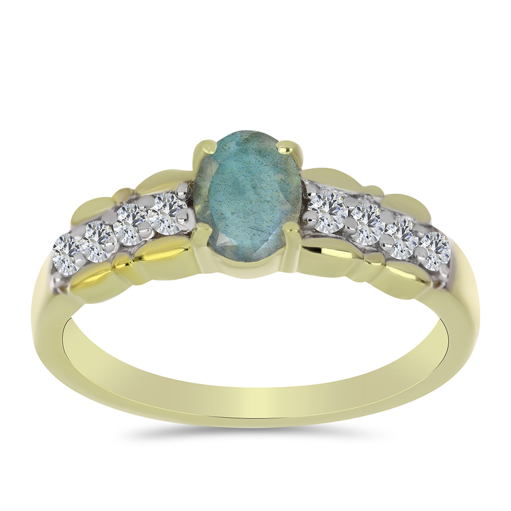 Anel de Prata com Banho de Ouro com Labradorite e Topázio Branco