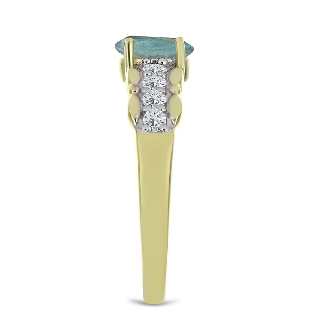 Anel de Prata com Banho de Ouro com Labradorite e Topázio Branco 4 