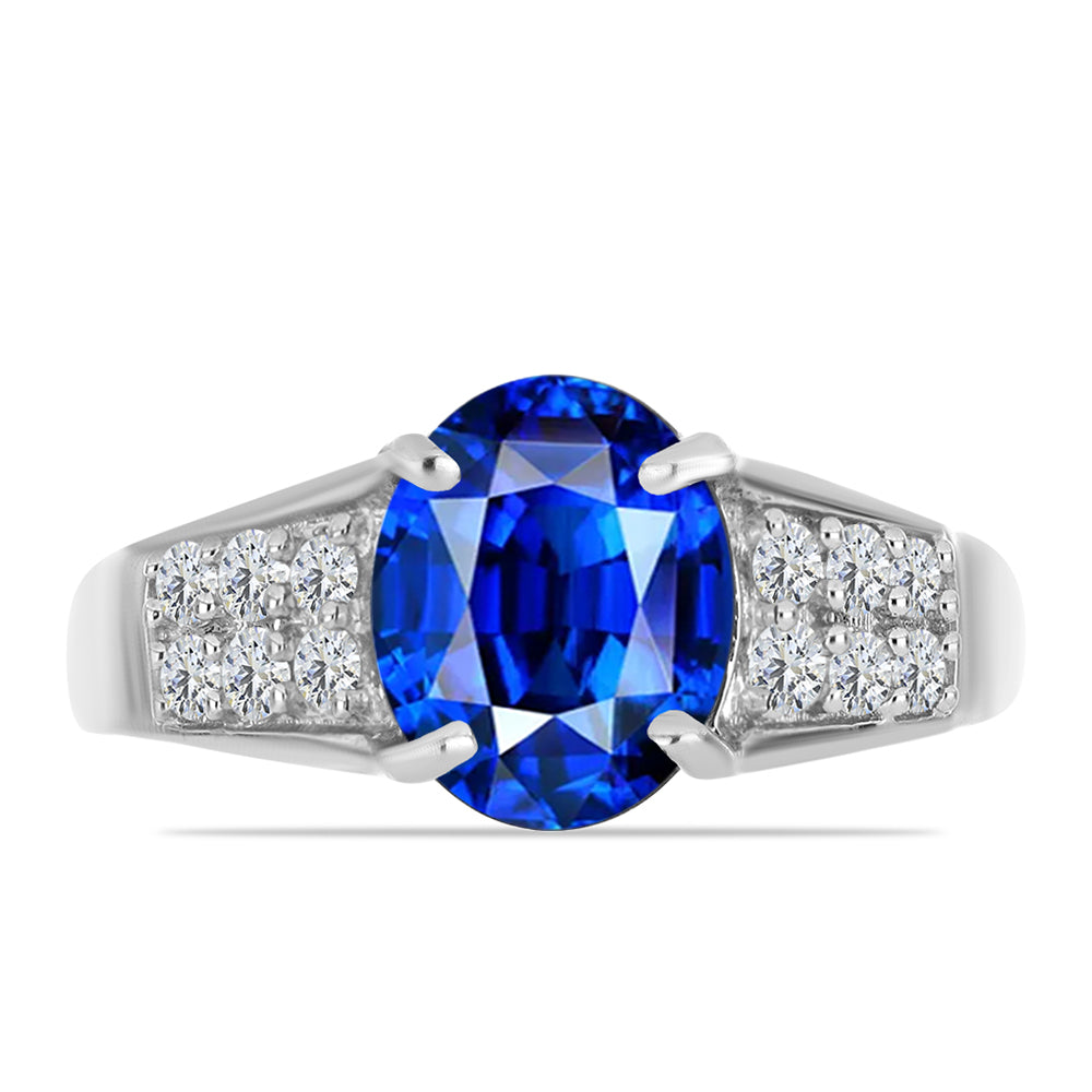 Anel de Prata com Safira Azul Australiana e Topázio Branco  Contraste: Cabeca de Veado (800)