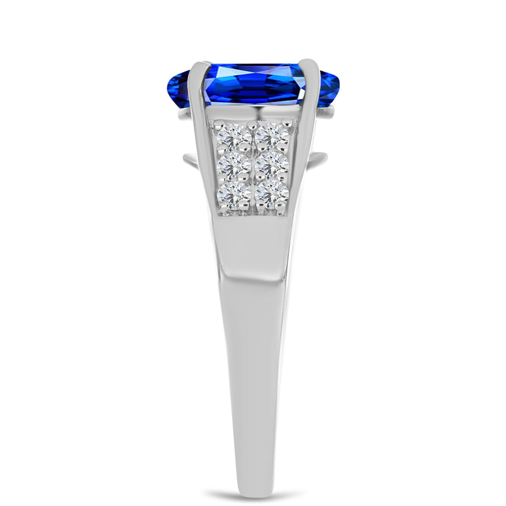 Anel de Prata com Safira Azul Australiana e Topázio Branco  Contraste: Cabeca de Veado (800)