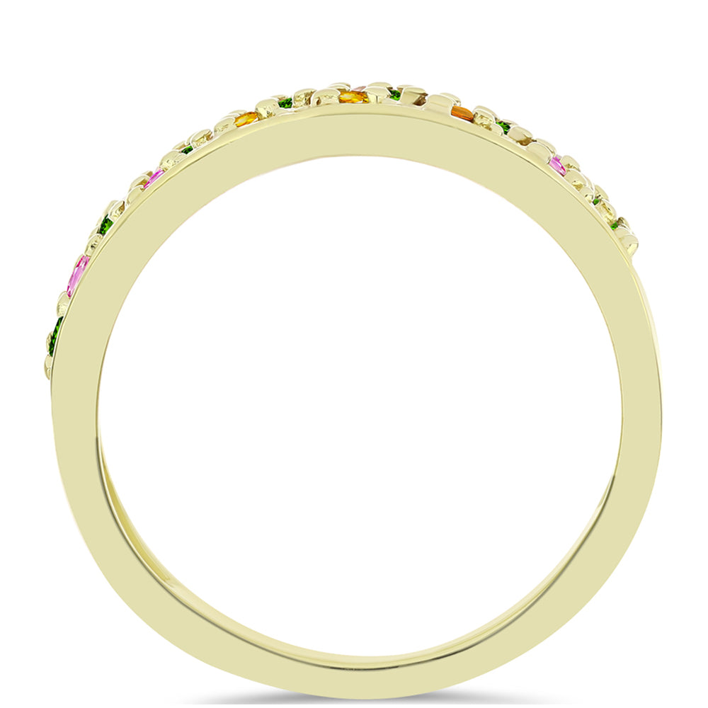 Anel de Prata com Banho de Ouro com Turmalina Chakra  Contraste: Cabeca de Veado (800)