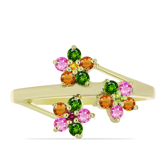 Anel de Prata com Banho de Ouro com Turmalina Chakra