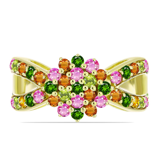 Anel de Prata com Banho de Ouro com Turmalina Chakra  Contraste: Cabeca de Veado (800)