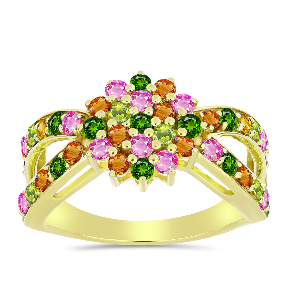 Anel de Prata com Banho de Ouro com Turmalina Chakra  Contraste: Cabeca de Veado (800)