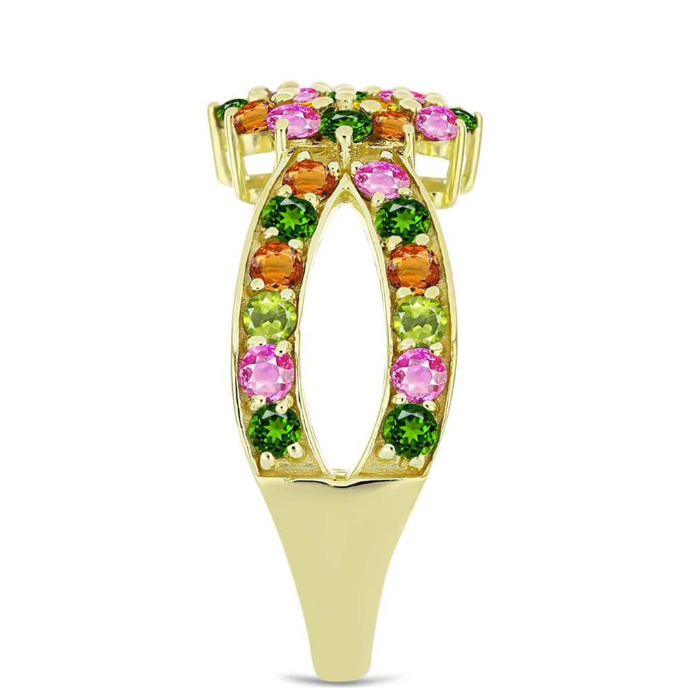 Anel de Prata com Banho de Ouro com Turmalina Chakra  Contraste: Cabeca de Veado (800)