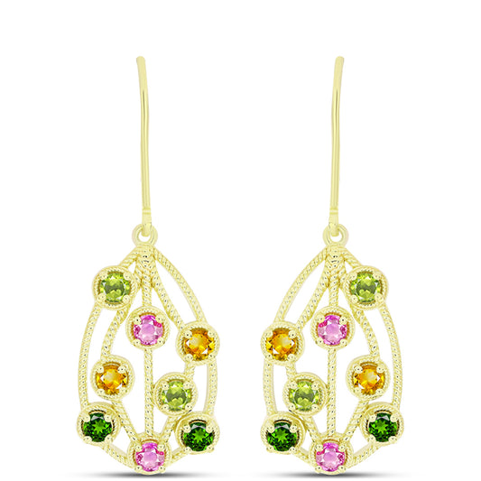 Brincos de Prata com Banho de Ouro com Turmalina Chakra