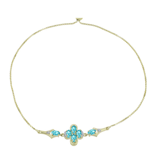 Pulseira de Prata com Banho de Ouro com Quartzo de Paraíba e Topázio Branco  Contraste: Cabeca de Veado (800)
