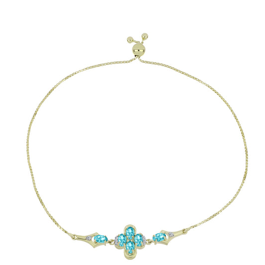 Pulseira de Prata com Banho de Ouro com Quartzo de Paraíba e Topázio Branco  Contraste: Cabeca de Veado (800)