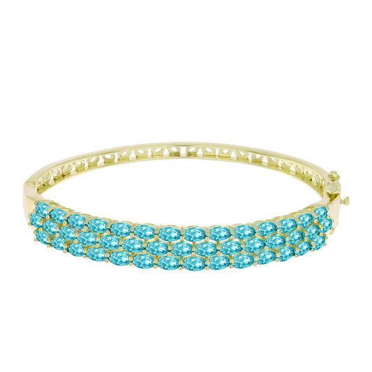 Pulseira de Prata com Banho de Ouro com Quartzo de Paraíba  Contraste: Cabeca de Veado (800)