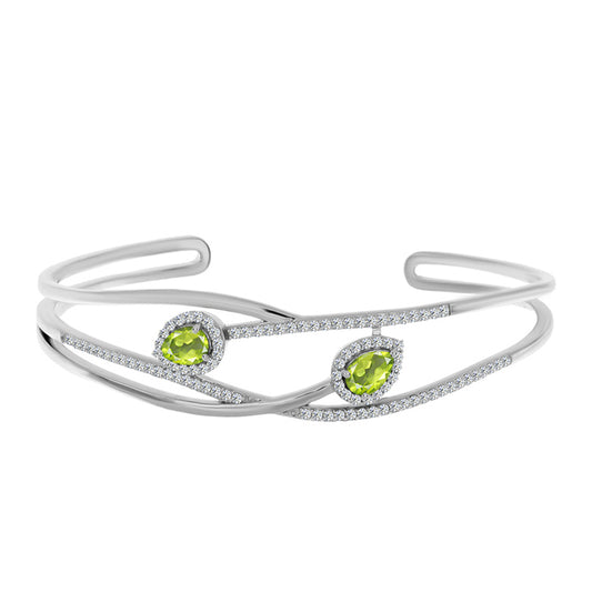 Pulseira de Prata com Peridoto de Changbai e Topázio Branco  Contraste: Cabeca de Veado (800)