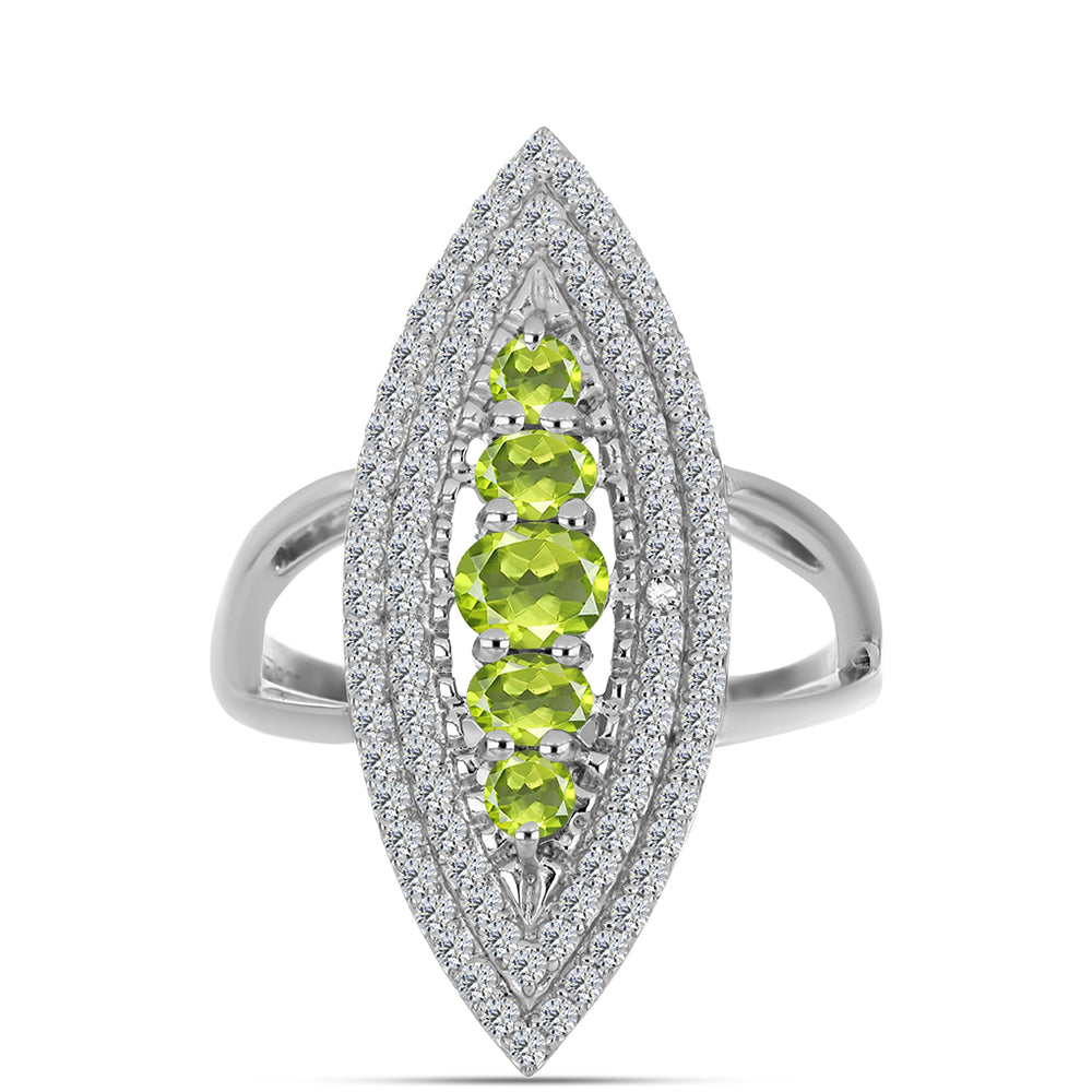 Anel de Prata com Peridoto de Changbai e Topázio Branco  Contraste: Cabeca de Veado (800)