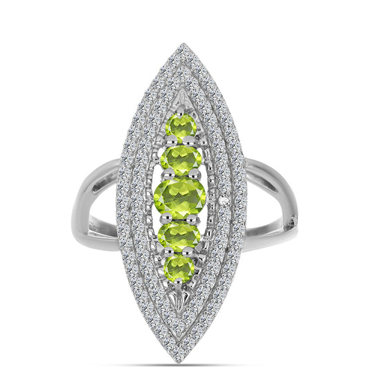 Anel de Prata com Peridoto de Changbai e Topázio Branco  Contraste: Cabeca de Veado (800)