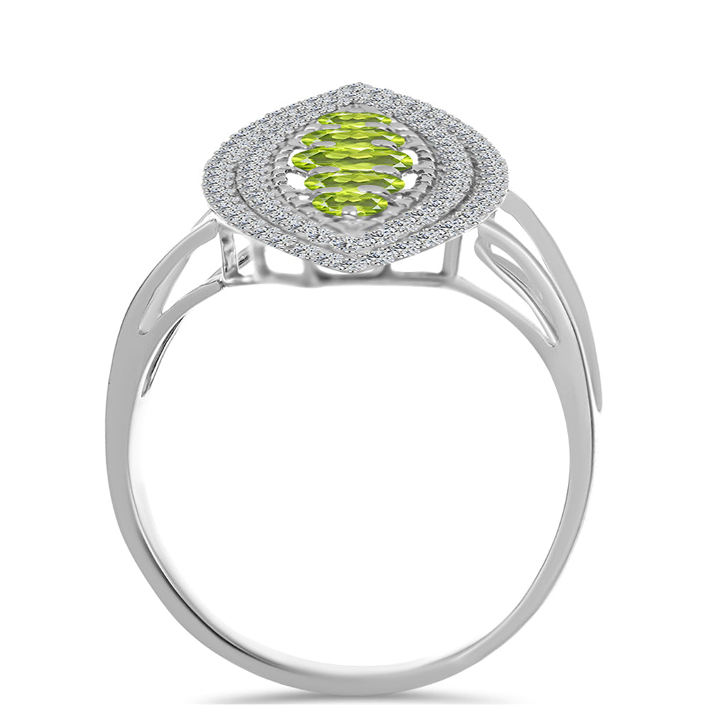 Anel de Prata com Peridoto de Changbai e Topázio Branco  Contraste: Cabeca de Veado (800)