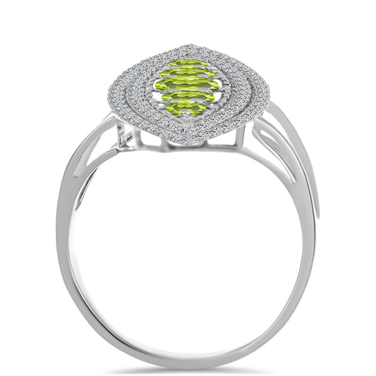 Anel de Prata com Peridoto de Changbai e Topázio Branco  Contraste: Cabeca de Veado (800)