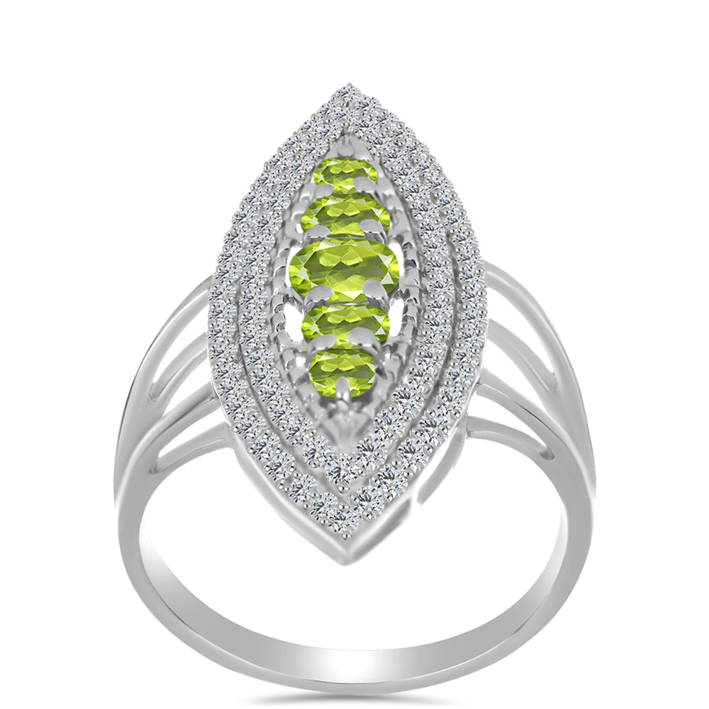 Anel de Prata com Peridoto de Changbai e Topázio Branco  Contraste: Cabeca de Veado (800)