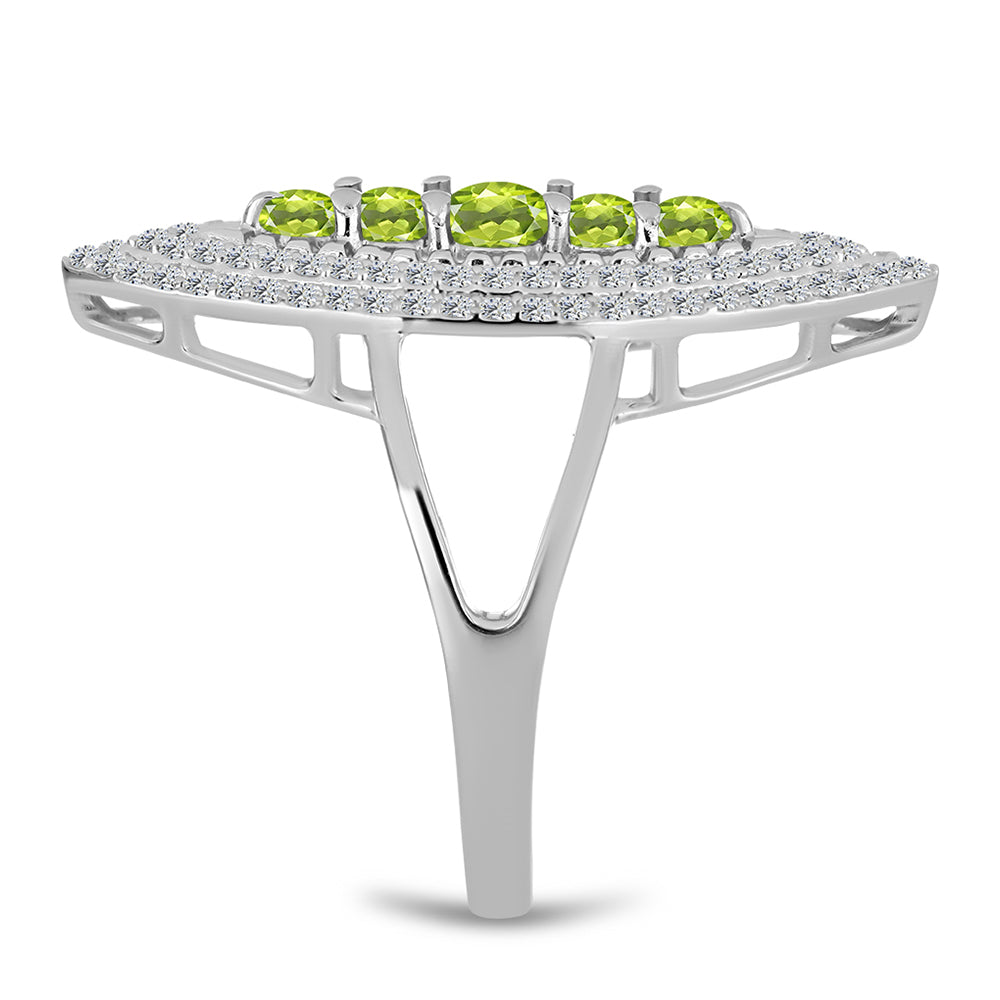 Anel de Prata com Peridoto de Changbai e Topázio Branco  Contraste: Cabeca de Veado (800)