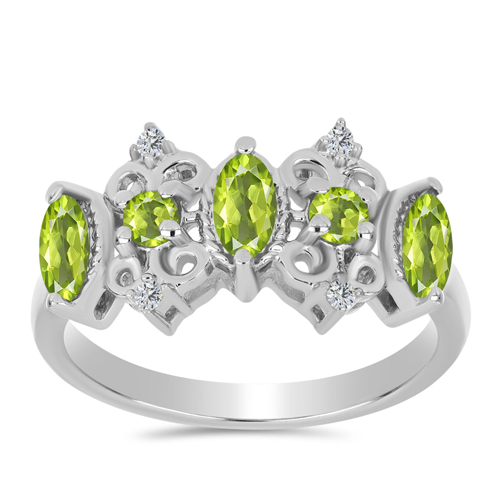 Anel de Prata com Peridoto de Changbai e Topázio Branco  Contraste: Cabeca de Veado (800)