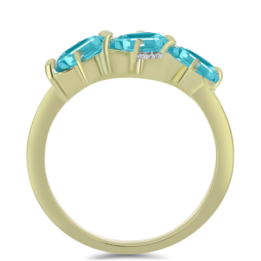 Anel de Prata com Banho de Ouro com Quartzo de Paraíba e Topázio Branco