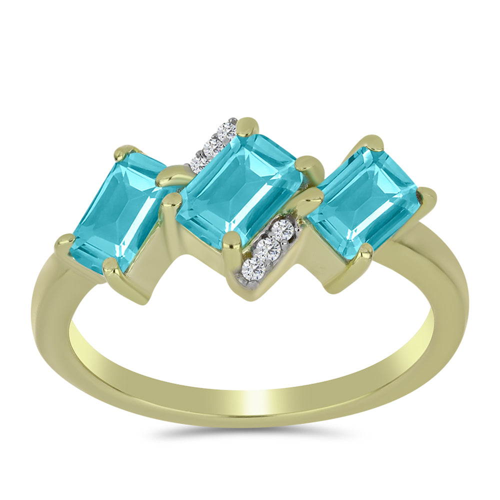 Anel de Prata com Banho de Ouro com Quartzo de Paraíba e Topázio Branco 3 