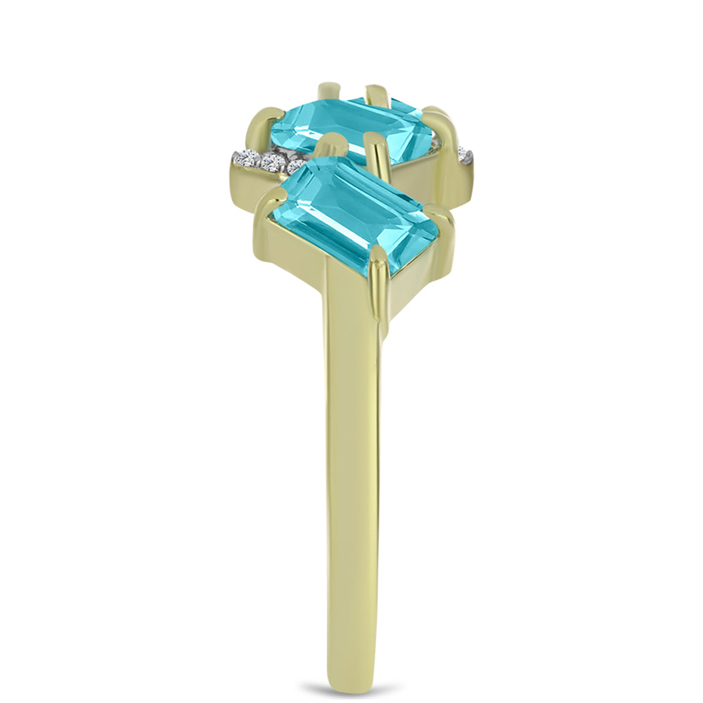 Anel de Prata com Banho de Ouro com Quartzo de Paraíba e Topázio Branco 4 