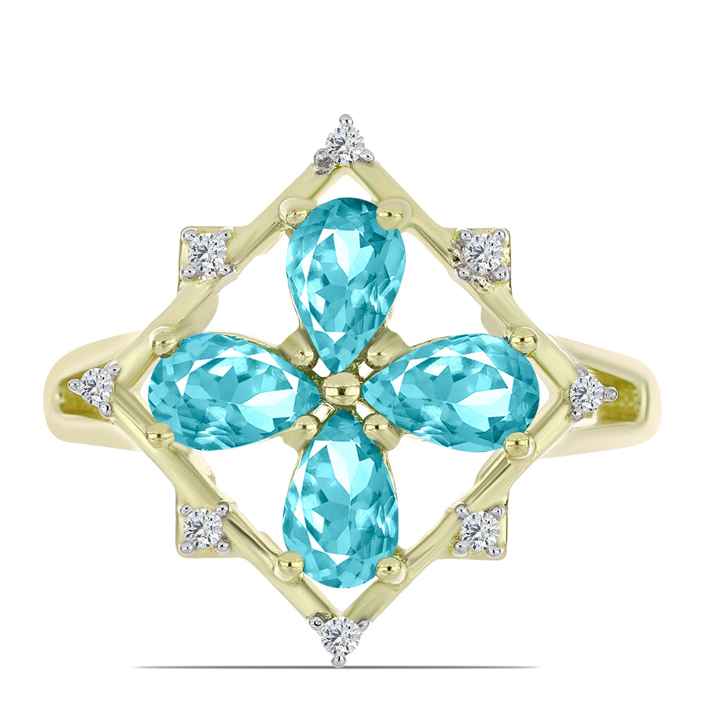 Anel de Prata com Banho de Ouro com Quartzo de Paraíba e Topázio Branco  Contraste: Cabeca de Veado (800) 1 