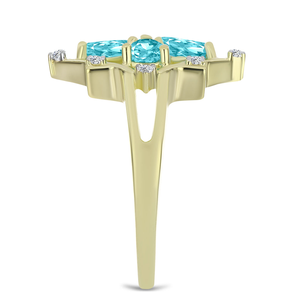 Anel de Prata com Banho de Ouro com Quartzo de Paraíba e Topázio Branco  Contraste: Cabeca de Veado (800)