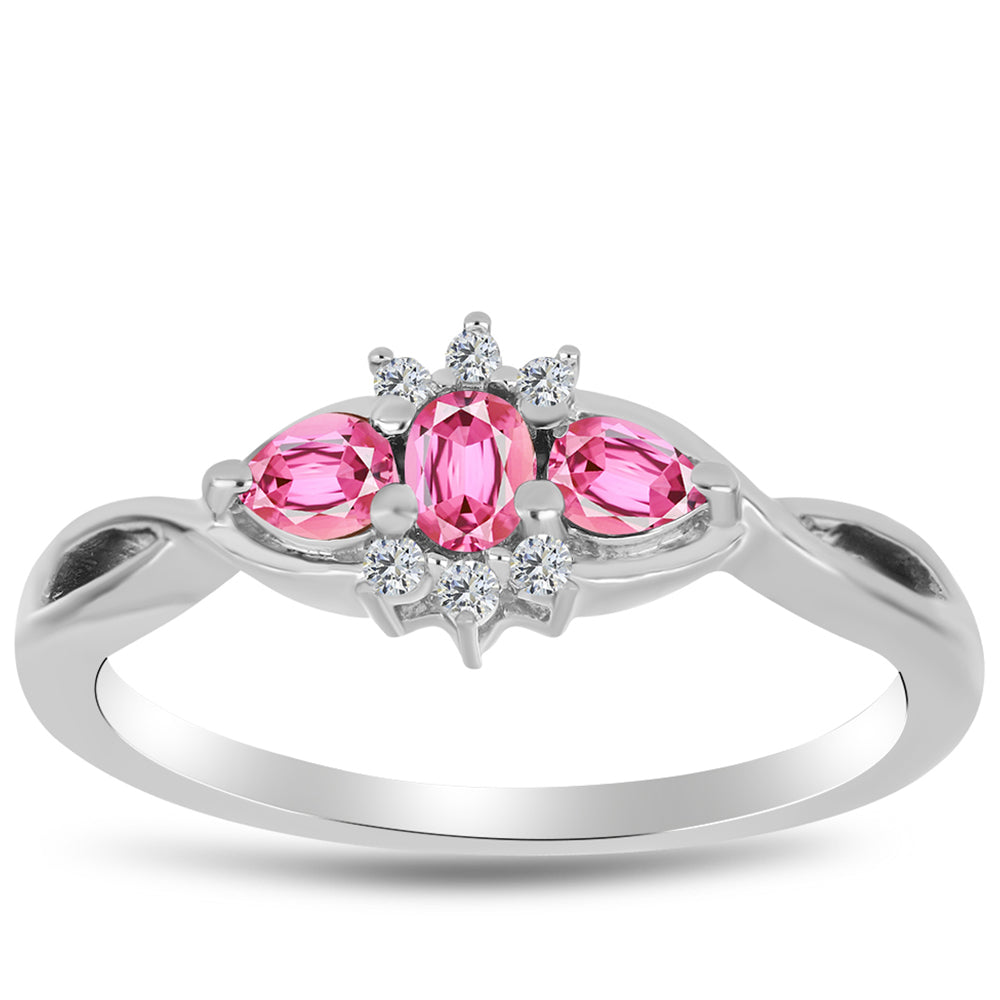 Anel de Prata com Turmalina Rosa de Pelmadulla e Topázio Branco 3 