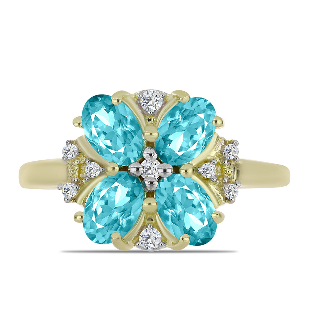 Anel de Prata com Banho de Ouro com Quartzo de Paraíba e Topázio Branco 1 