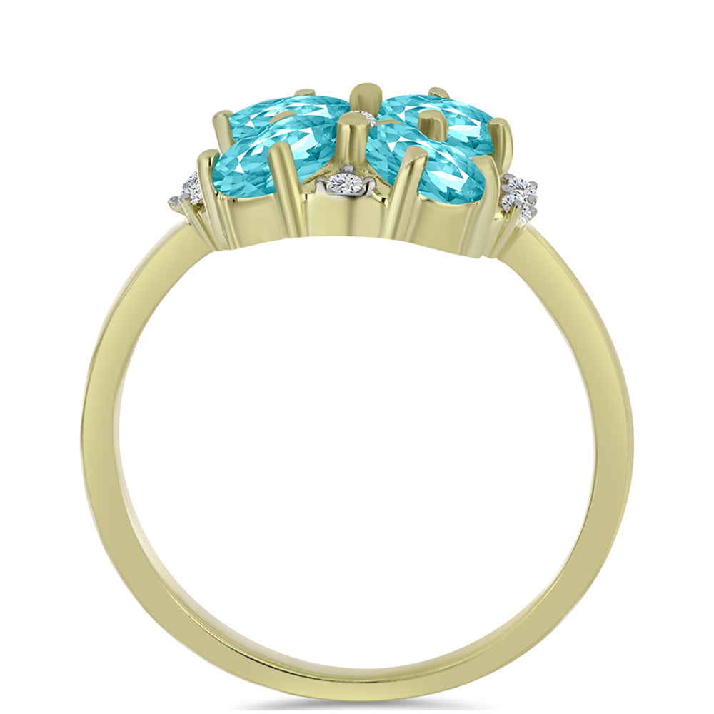 Anel de Prata com Banho de Ouro com Quartzo de Paraíba e Topázio Branco 2 