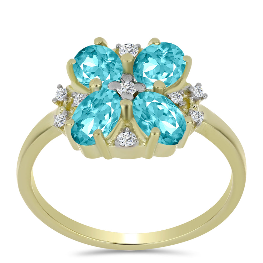 Anel de Prata com Banho de Ouro com Quartzo de Paraíba e Topázio Branco