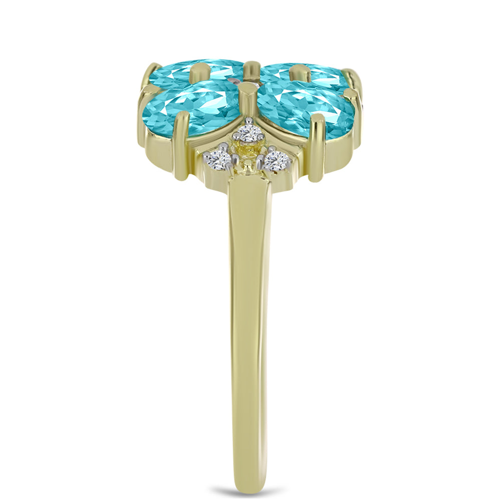 Anel de Prata com Banho de Ouro com Quartzo de Paraíba e Topázio Branco