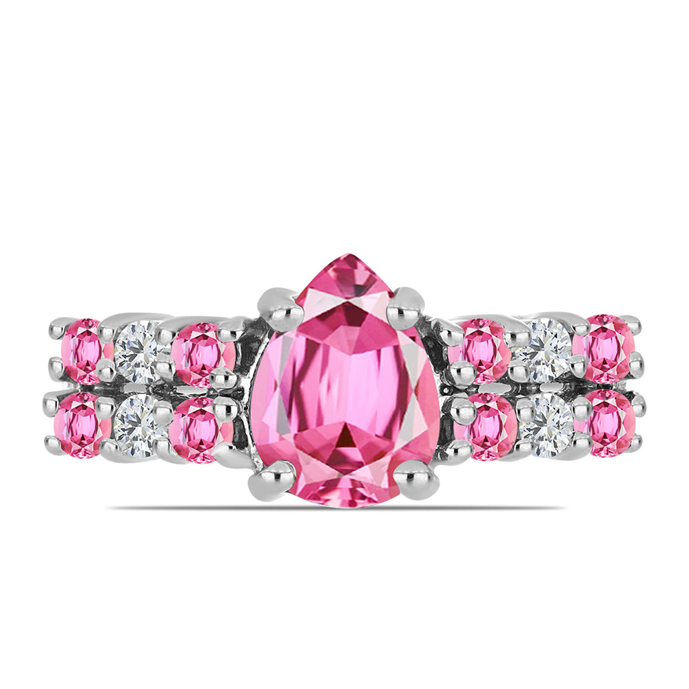 Anel de Prata com Turmalina Rosa de Pelmadulla e Topázio Branco