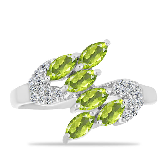 Anel de Prata com Peridoto de Changbai e Topázio Branco
