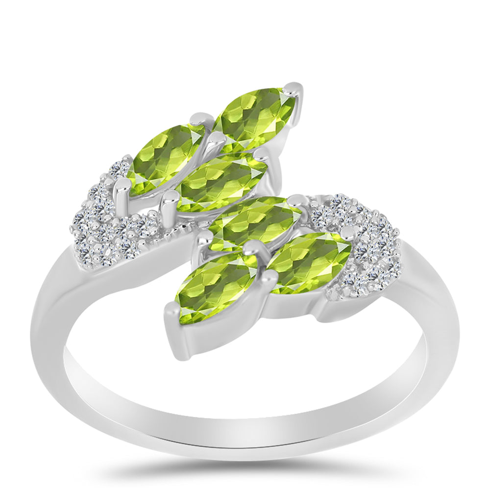 Anel de Prata com Peridoto de Changbai e Topázio Branco 3 