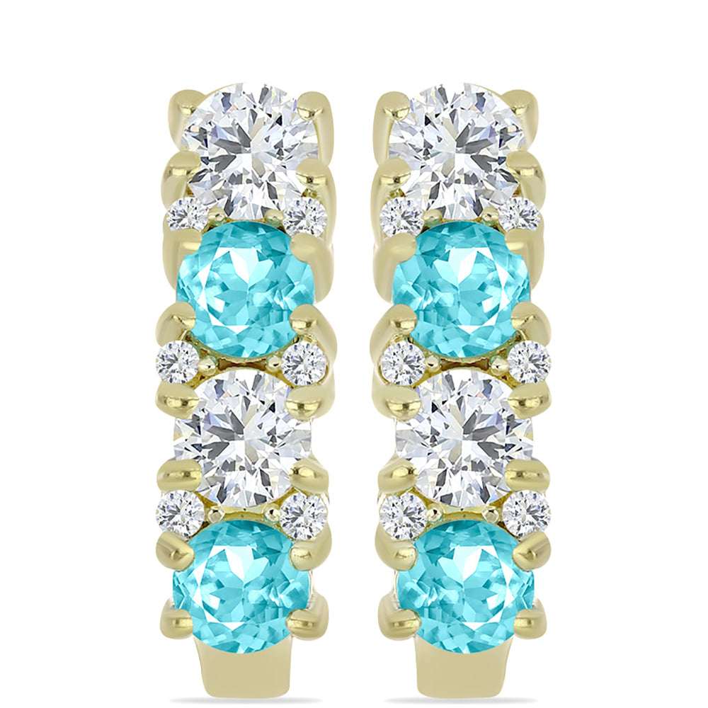 Brincos de Prata com Banho de Ouro com Quartzo de Paraíba e Topázio Branco 1 