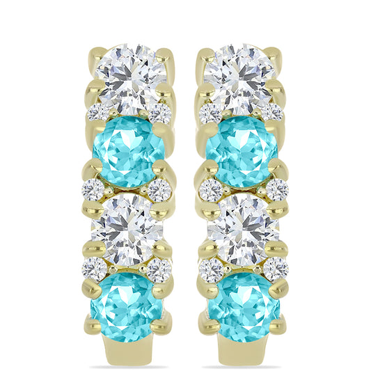 Brincos de Prata com Banho de Ouro com Quartzo de Paraíba e Topázio Branco