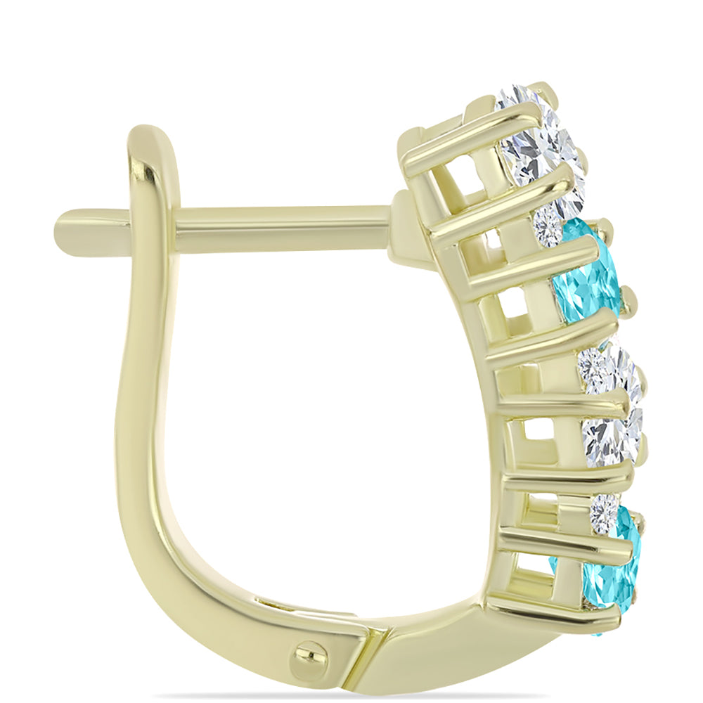 Brincos de Prata com Banho de Ouro com Quartzo de Paraíba e Topázio Branco