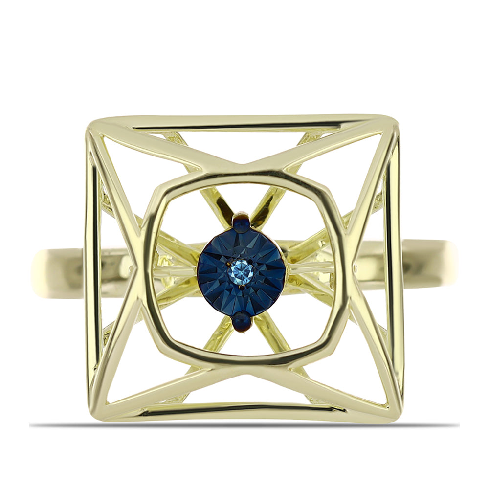 Anel de Prata com Banho de Ouro com Diamante Azul Dançante  Contraste: Cabeca de Veado (800) 1 