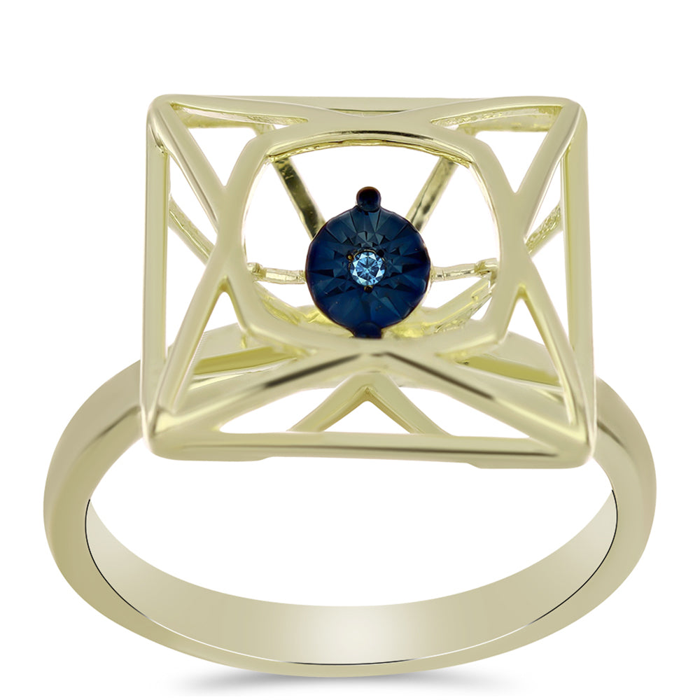 Anel de Prata com Banho de Ouro com Diamante Azul Dançante  Contraste: Cabeca de Veado (800) 3 