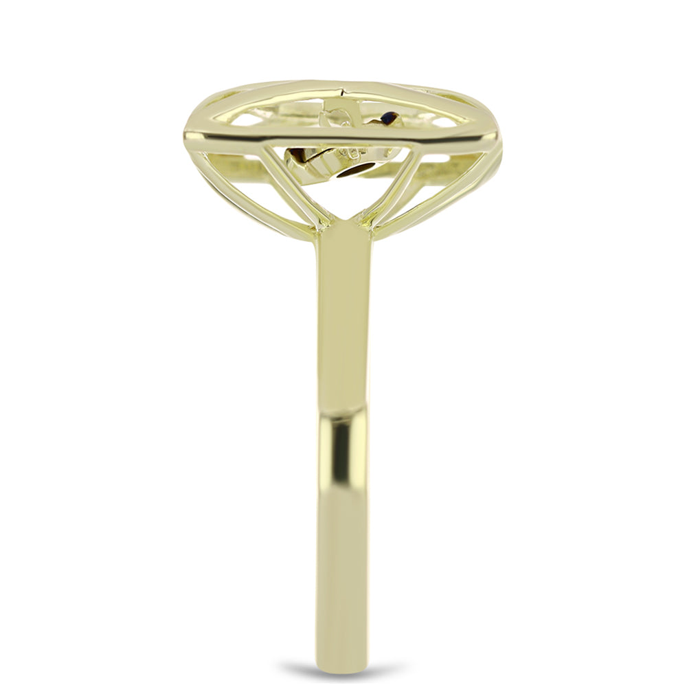 Anel de Prata com Banho de Ouro com Diamante Azul Dançante  Contraste: Cabeca de Veado (800) 4 