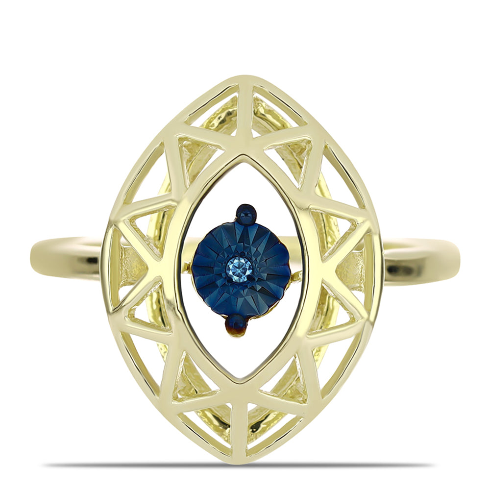 Anel de Prata com Banho de Ouro com Diamante Azul Dançante