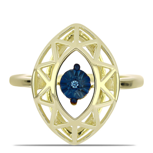 Anel de Prata com Banho de Ouro com Diamante Azul Dançante