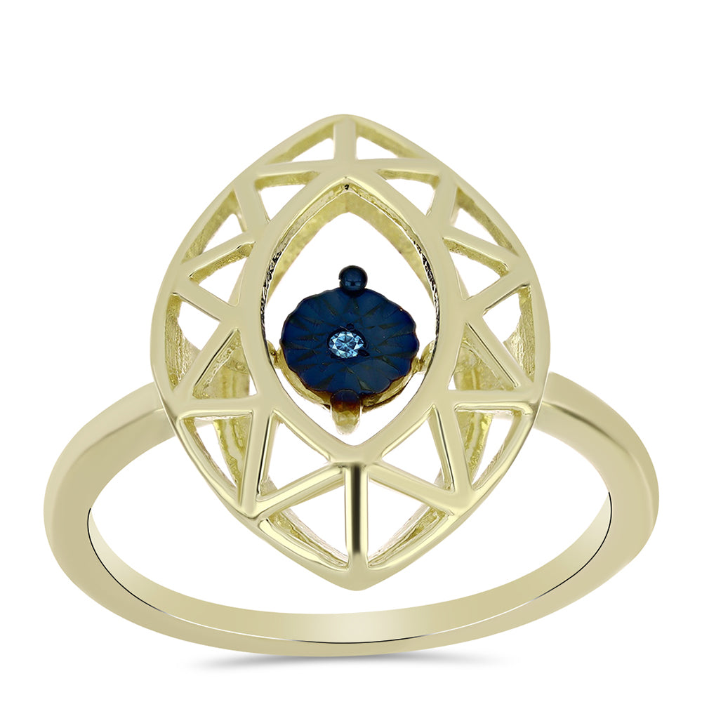 Anel de Prata com Banho de Ouro com Diamante Azul Dançante