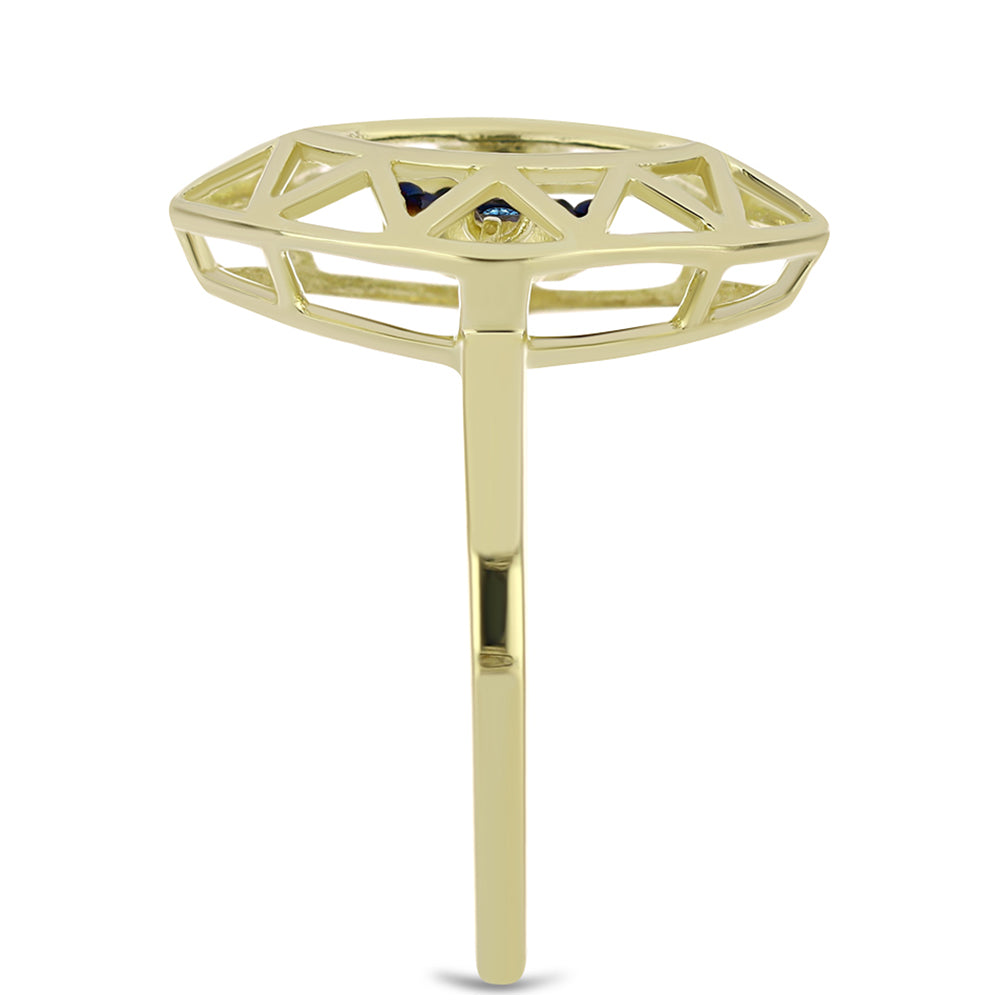 Anel de Prata com Banho de Ouro com Diamante Azul Dançante 4 