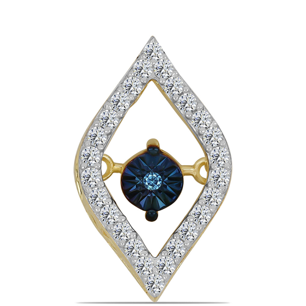Pendente de Prata com Banho de Ouro com Diamante Azul Dançante e Topázio Branco